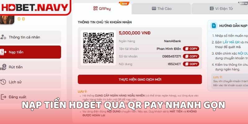 Nạp tiền HDBET qua QR Pay nhanh gọn